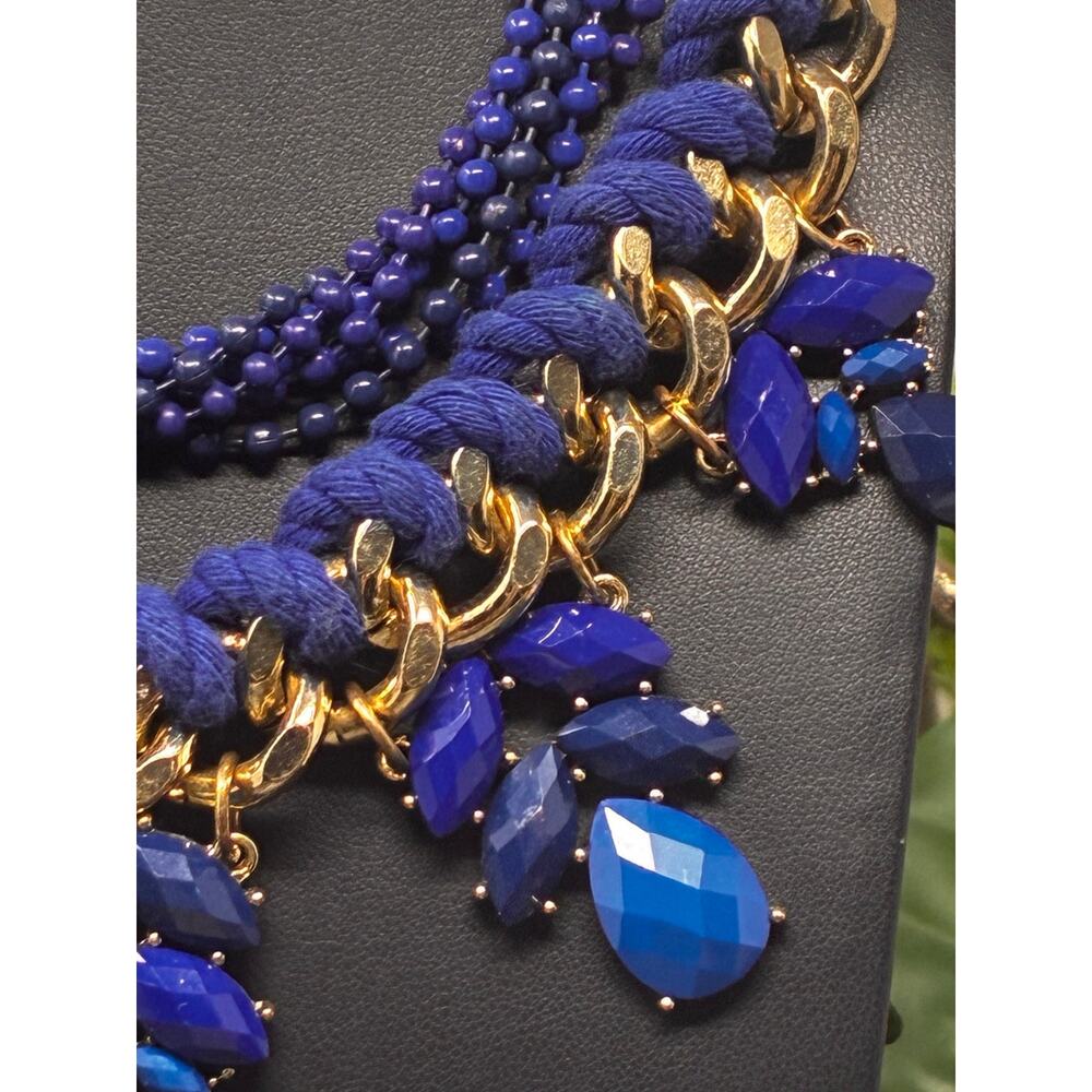 Vintage H&M Cobalt Blue Multi-Strand Statement Bib Necklace - Picture 4 of 6